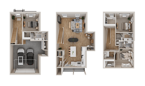 Floor plan for 3 beds, 3.5 baths, 2387 sqft